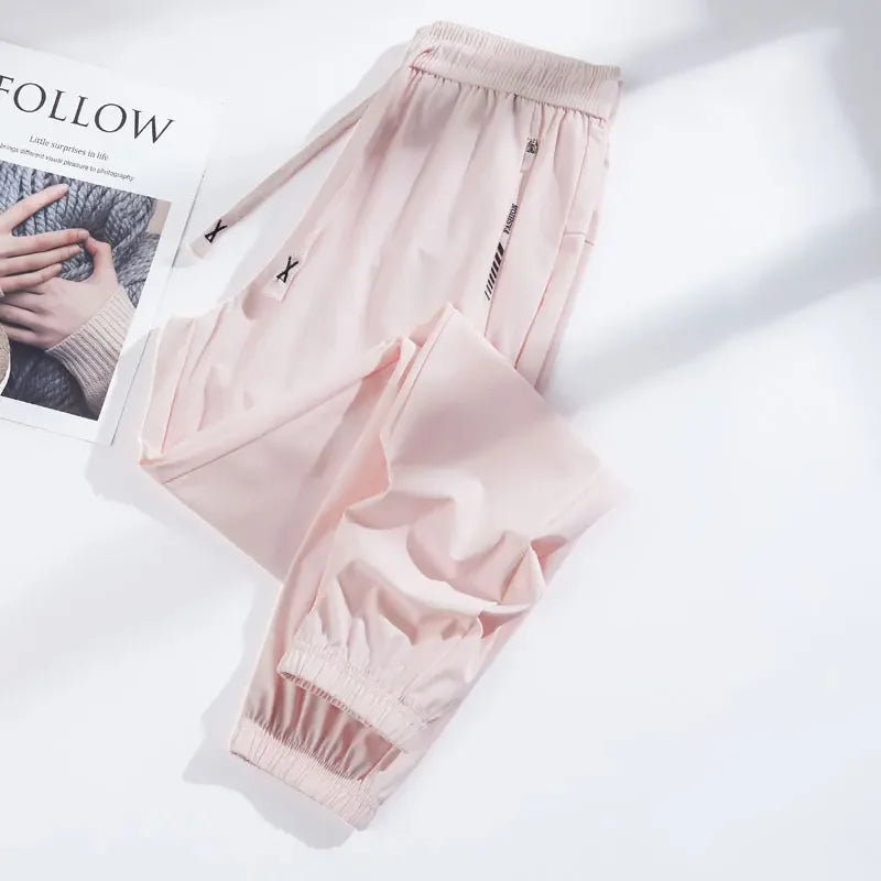 Summer Silk Ice Pants Unisex Gym High Stretch Quick-Drying Yoga Pants Multicolor Casual Running Training Drawstring Sports Pants