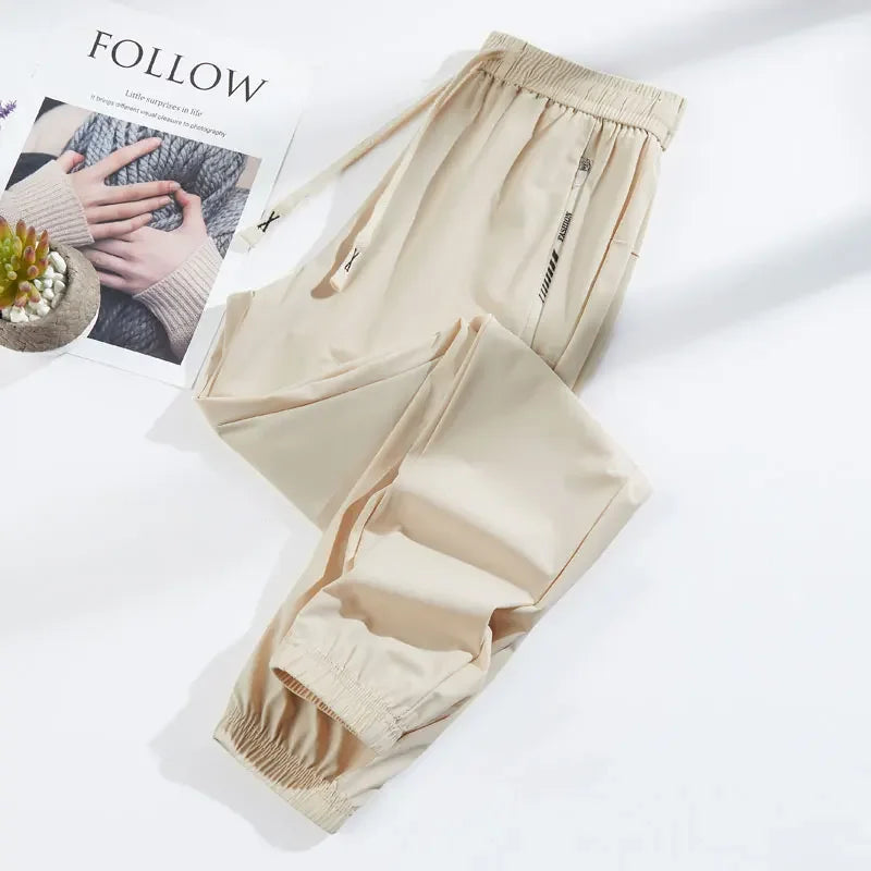 Summer Silk Ice Pants Unisex Gym High Stretch Quick-Drying Yoga Pants Multicolor Casual Running Training Drawstring Sports Pants