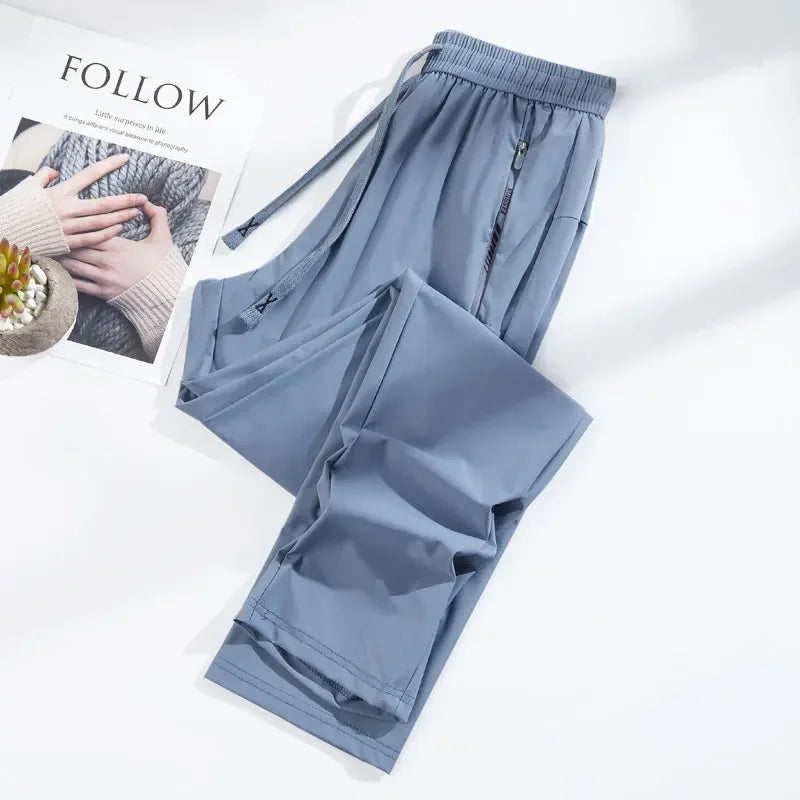 Summer Silk Ice Pants Unisex Gym High Stretch Quick-Drying Yoga Pants Multicolor Casual Running Training Drawstring Sports Pants