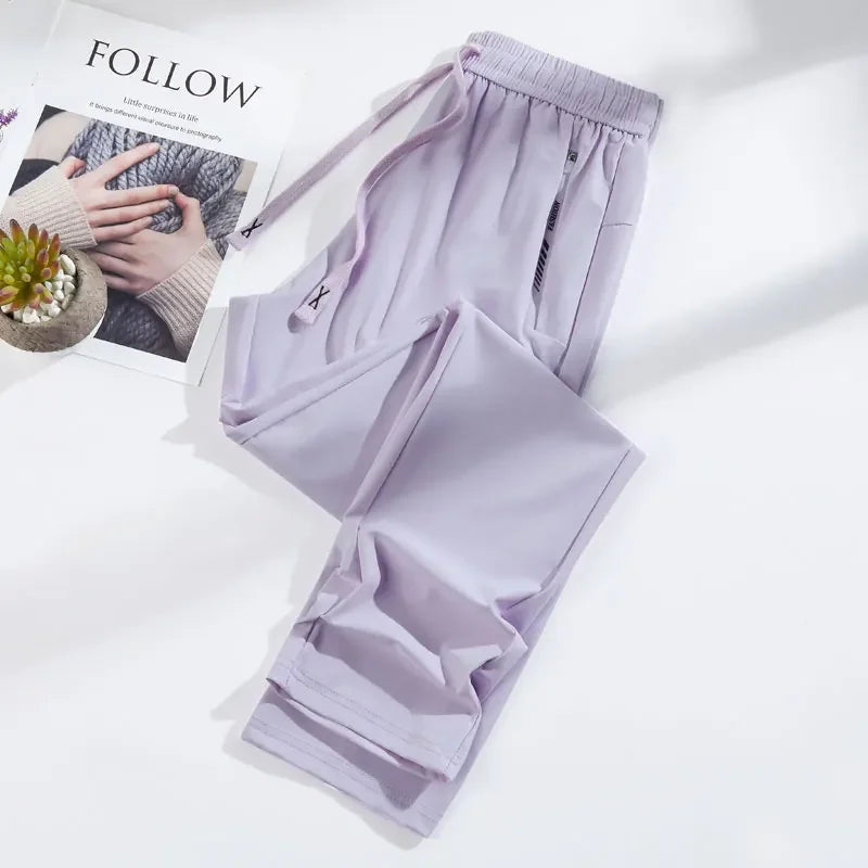 Summer Silk Ice Pants Unisex Gym High Stretch Quick-Drying Yoga Pants Multicolor Casual Running Training Drawstring Sports Pants