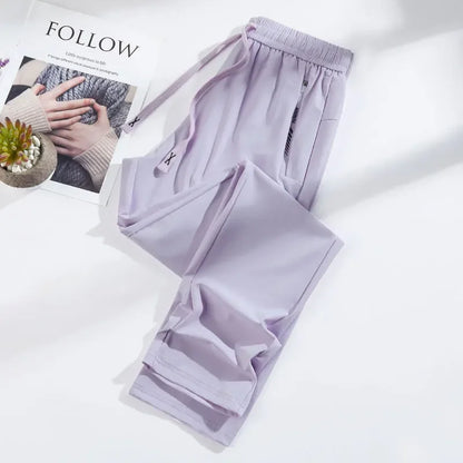 Summer Silk Ice Pants Unisex Gym High Stretch Quick-Drying Yoga Pants Multicolor Casual Running Training Drawstring Sports Pants