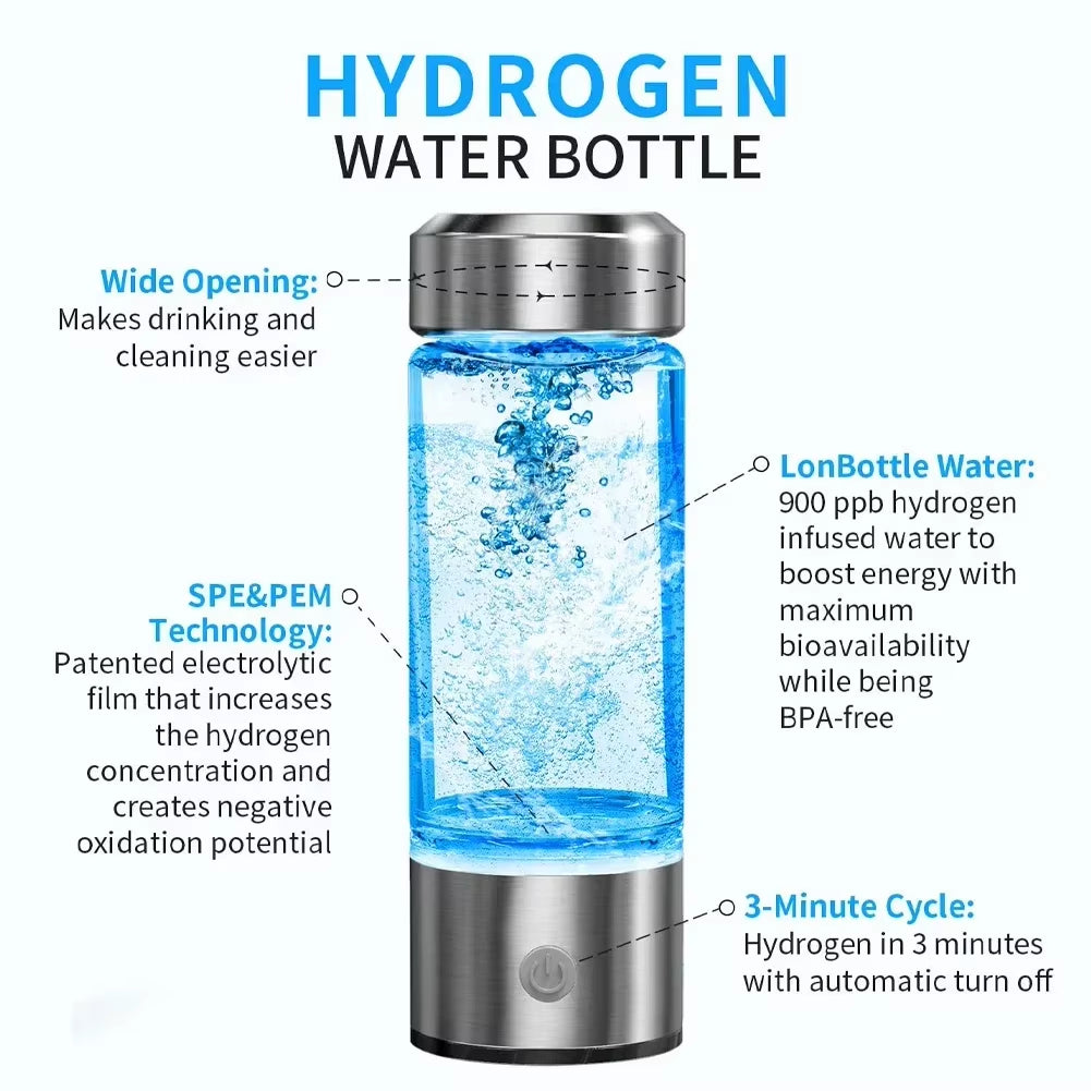 Hydrogen Water Bottle Generator - Rechargeable Alkaline Ionizer for Healthier Hydration