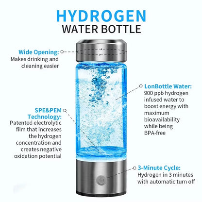 Hydrogen Water Bottle Generator - Rechargeable Alkaline Ionizer for Healthier Hydration