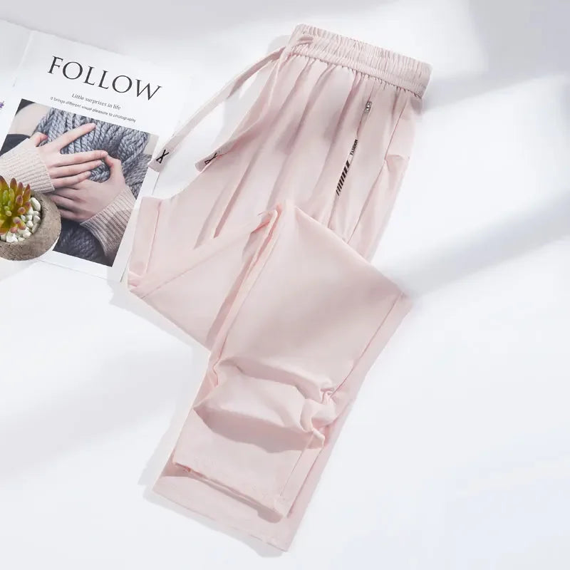 Summer Silk Ice Pants Unisex Gym High Stretch Quick-Drying Yoga Pants Multicolor Casual Running Training Drawstring Sports Pants