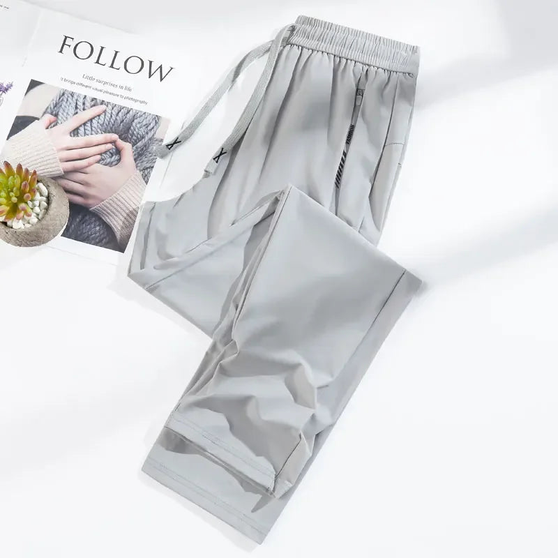 Summer Silk Ice Pants Unisex Gym High Stretch Quick-Drying Yoga Pants Multicolor Casual Running Training Drawstring Sports Pants