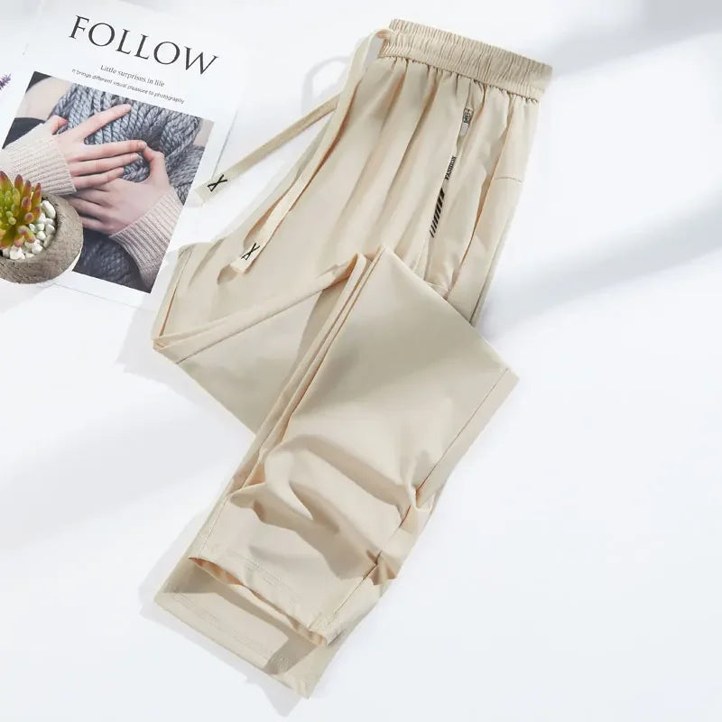 Summer Silk Ice Pants Unisex Gym High Stretch Quick-Drying Yoga Pants Multicolor Casual Running Training Drawstring Sports Pants