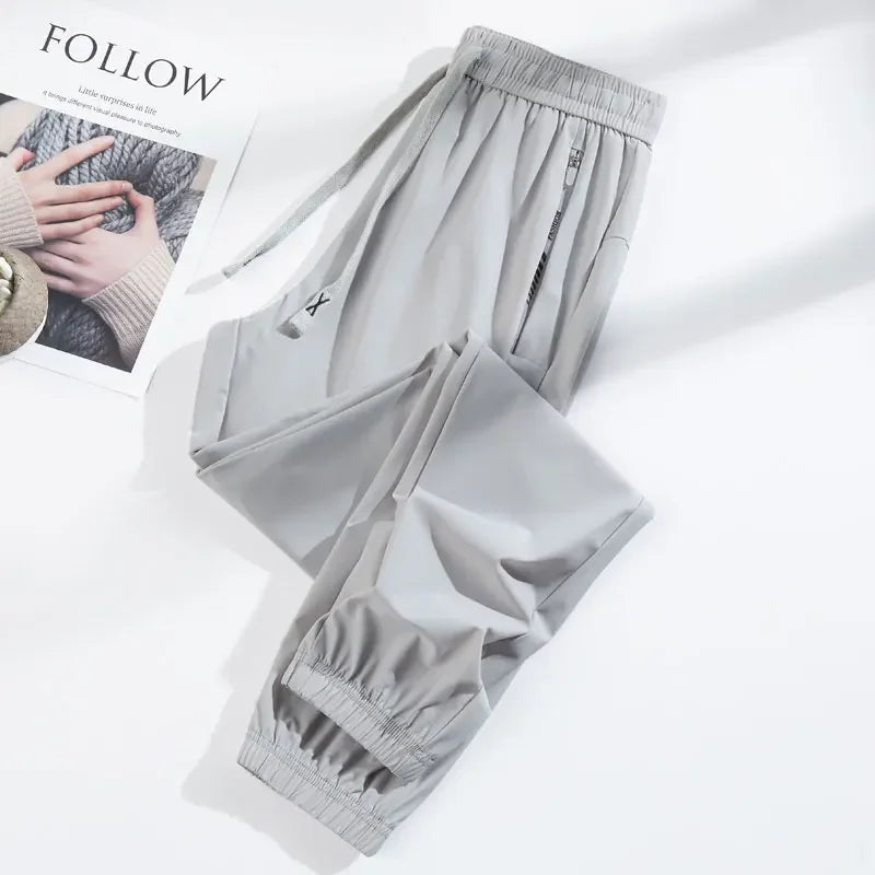 Summer Silk Ice Pants Unisex Gym High Stretch Quick-Drying Yoga Pants Multicolor Casual Running Training Drawstring Sports Pants