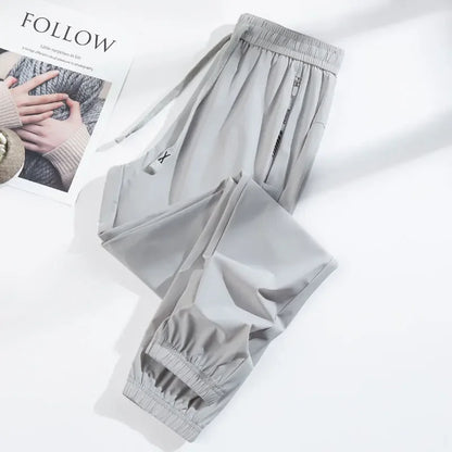 Summer Silk Ice Pants Unisex Gym High Stretch Quick-Drying Yoga Pants Multicolor Casual Running Training Drawstring Sports Pants