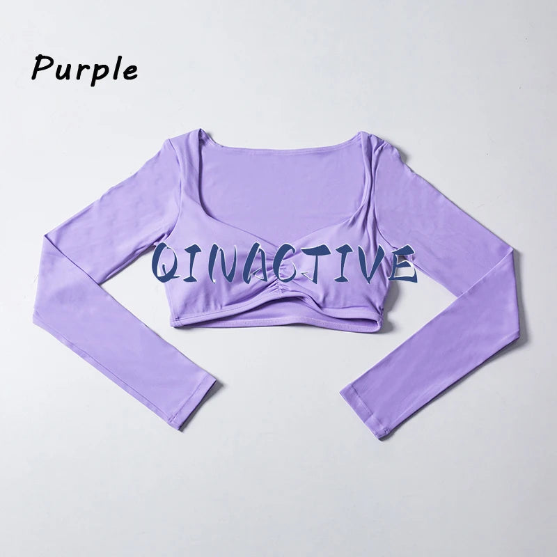 Women Yoga Shirts Crop Top Long Sleeves Shirts