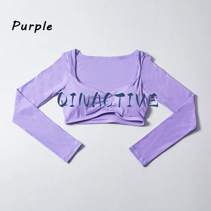 Women Yoga Shirts Crop Top Long Sleeves Shirts