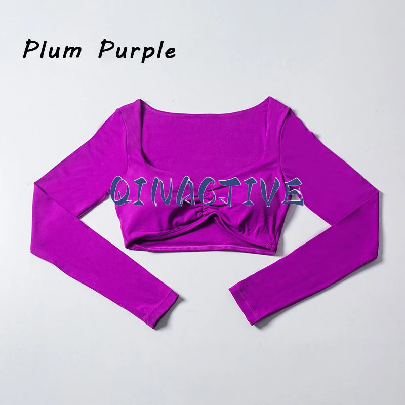 Women Yoga Shirts Crop Top Long Sleeves Shirts