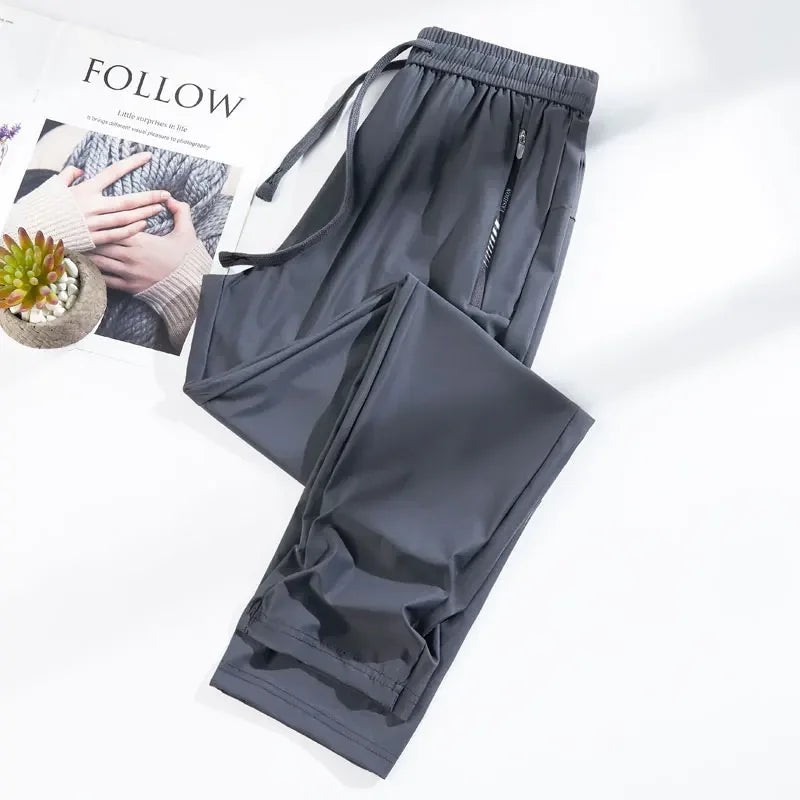 Summer Silk Ice Pants Unisex Gym High Stretch Quick-Drying Yoga Pants Multicolor Casual Running Training Drawstring Sports Pants
