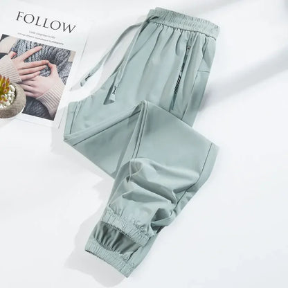 Summer Silk Ice Pants Unisex Gym High Stretch Quick-Drying Yoga Pants Multicolor Casual Running Training Drawstring Sports Pants